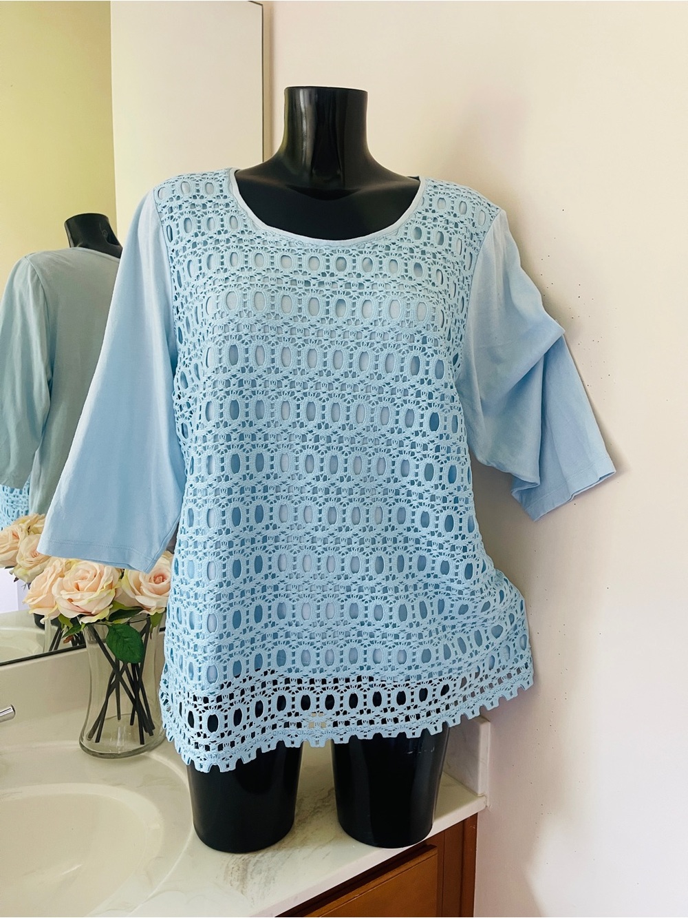 CHICO’S Blue Women’s Top L/XL Chicos Shirt Blouse Cotton Blend chiccos